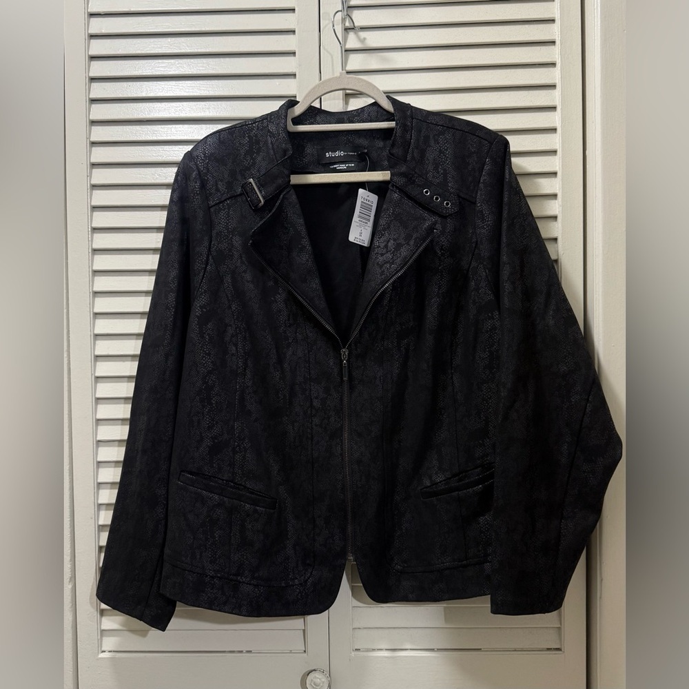 Torrid Coated Ponte Zip Front Moto rattlesnake pattern